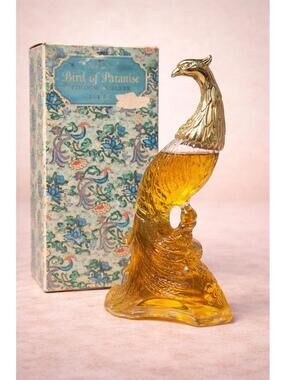 Avon 1970s Bird of Paradise Cologne Figural Decanter Bottle With Box, 4x8”